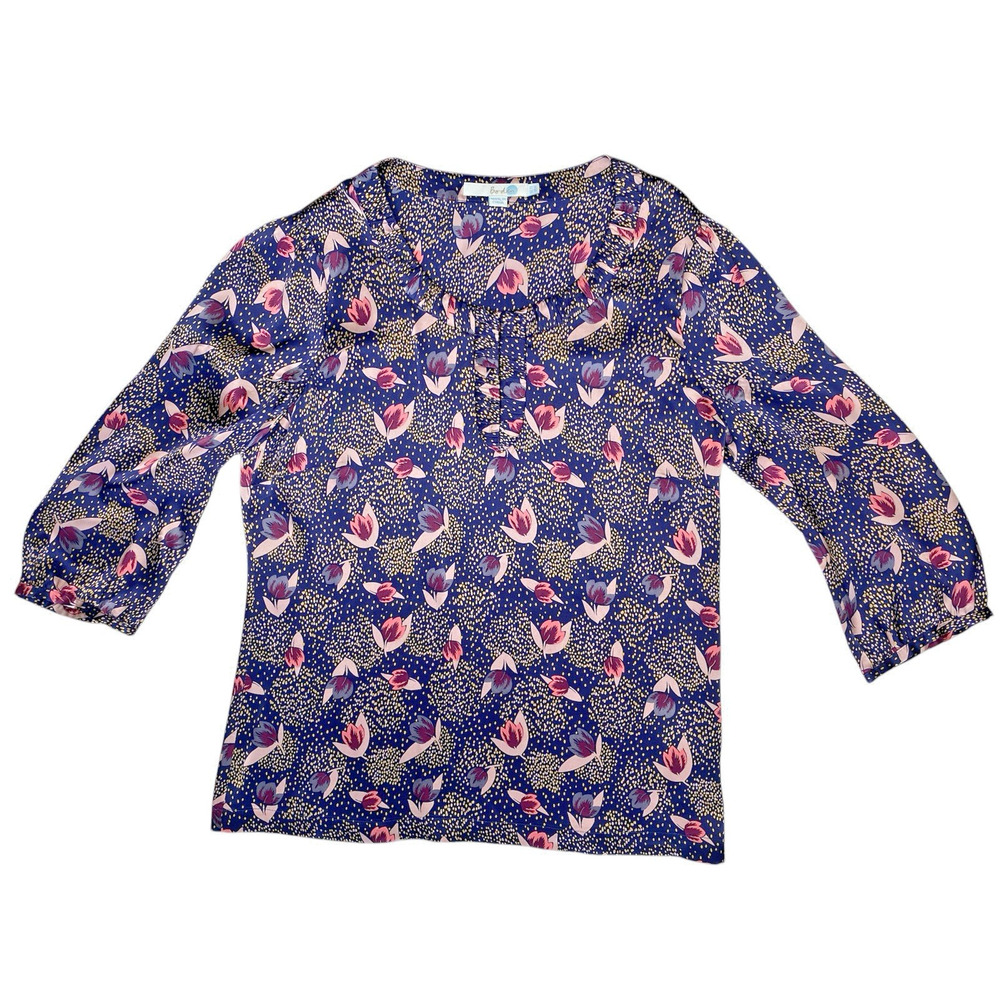 Boden Blouse Womens Size US 6 Classic Designer 100% Silk 3/4 Sleeve Career Shirt
